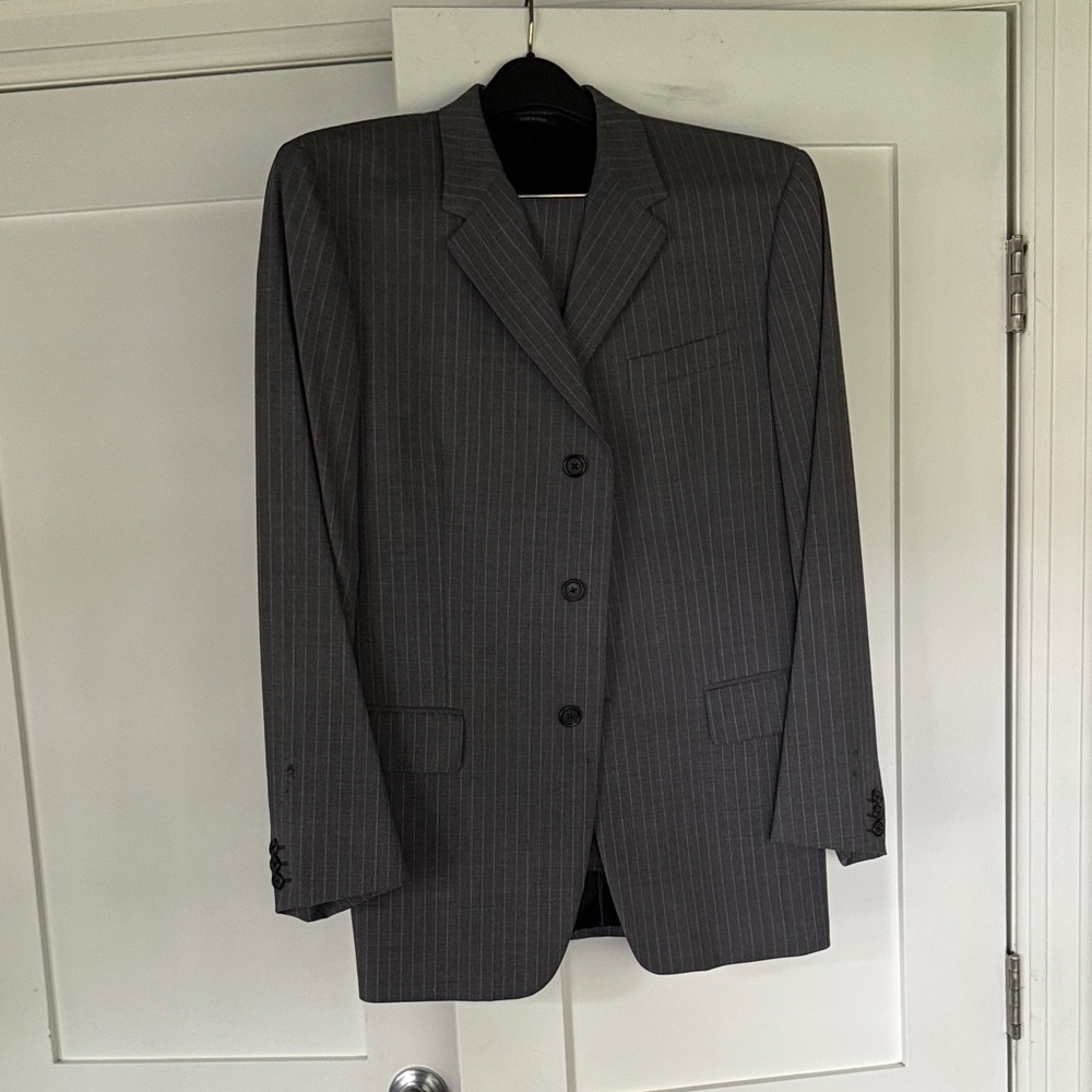 Prada Dark Gray Pinstripe Suit Jacket